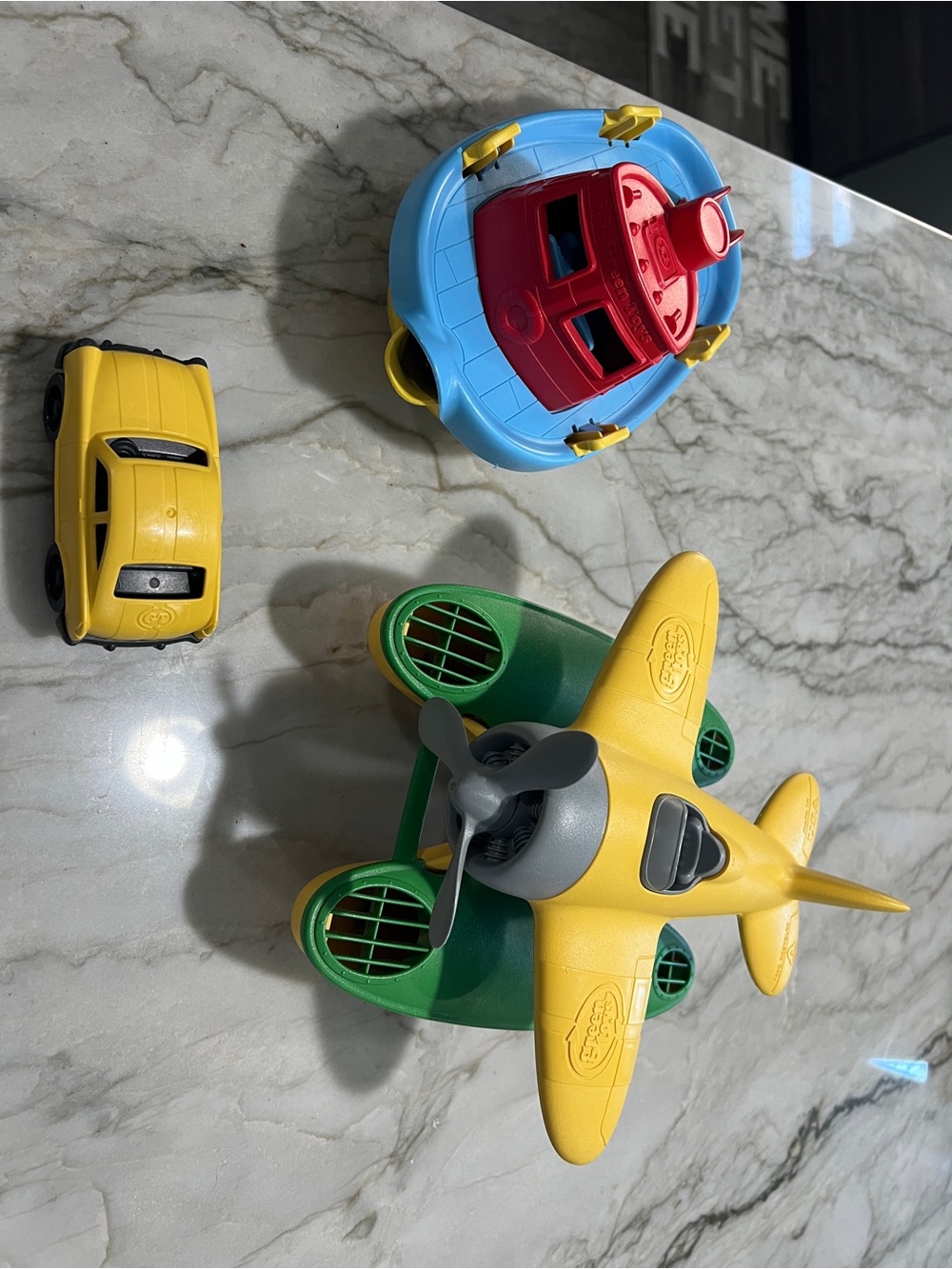 Green Toys green & Yellow Seaplane with Red Boat and Yellow Car - Kids Toys Set